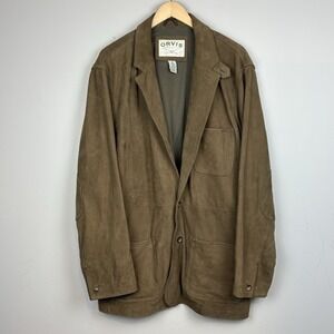 Vintage Orvis Zambezi Safari Leather Jacket Mens 46L Brown Elbows Hunting Chore